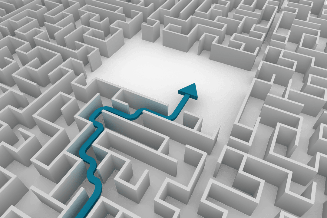 Blue Arrow Navigating Through Transparent 3D Maze