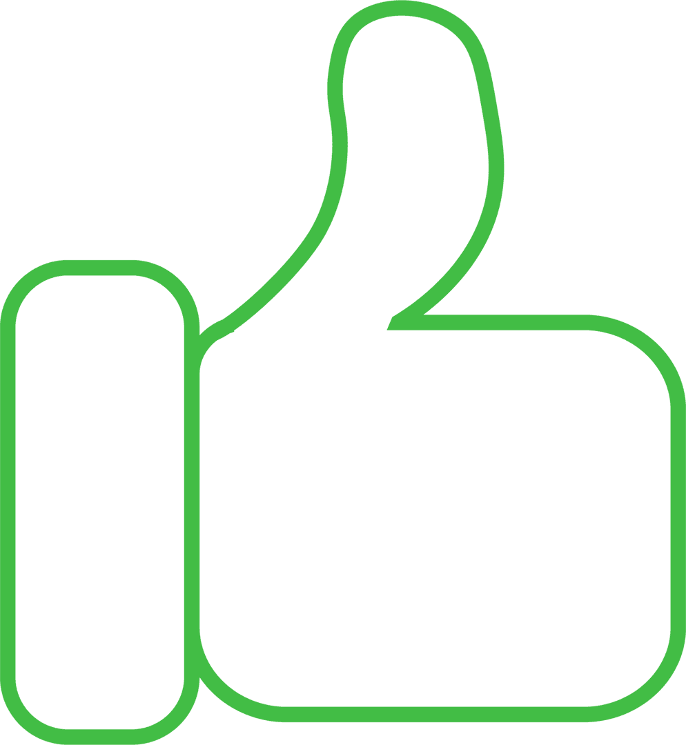 Thumbs Up Green Outline on Transparent Background for Approval