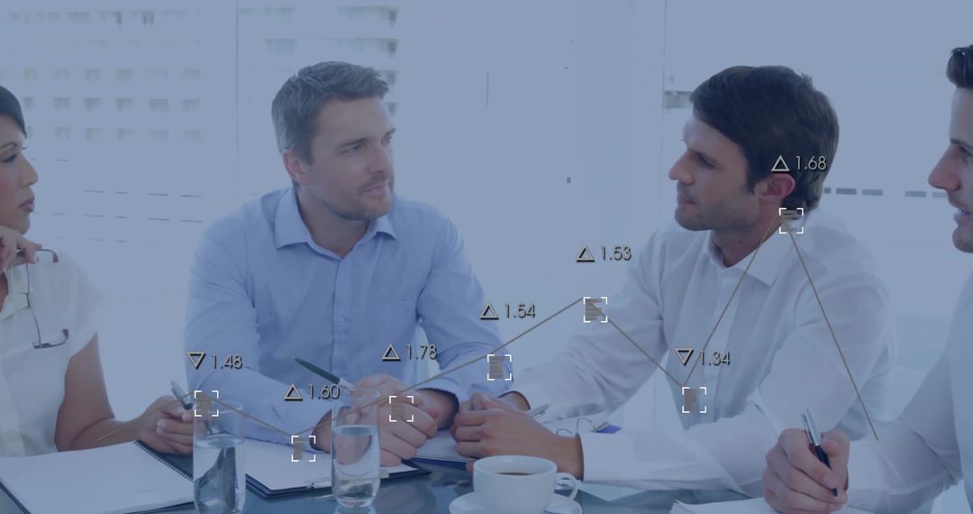 Diverse Team Analyzing Digital Data Connections in Meeting