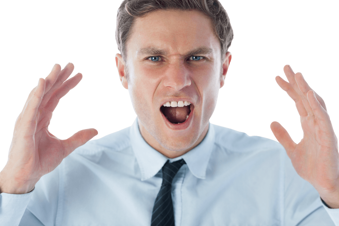 Transparent Angry Businessman Expressing Frustration in Suit