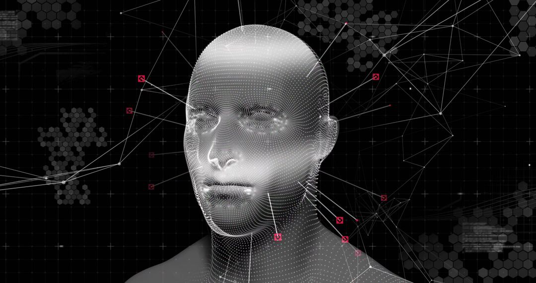 Futuristic 3D Wireframe Head in Digital Interface