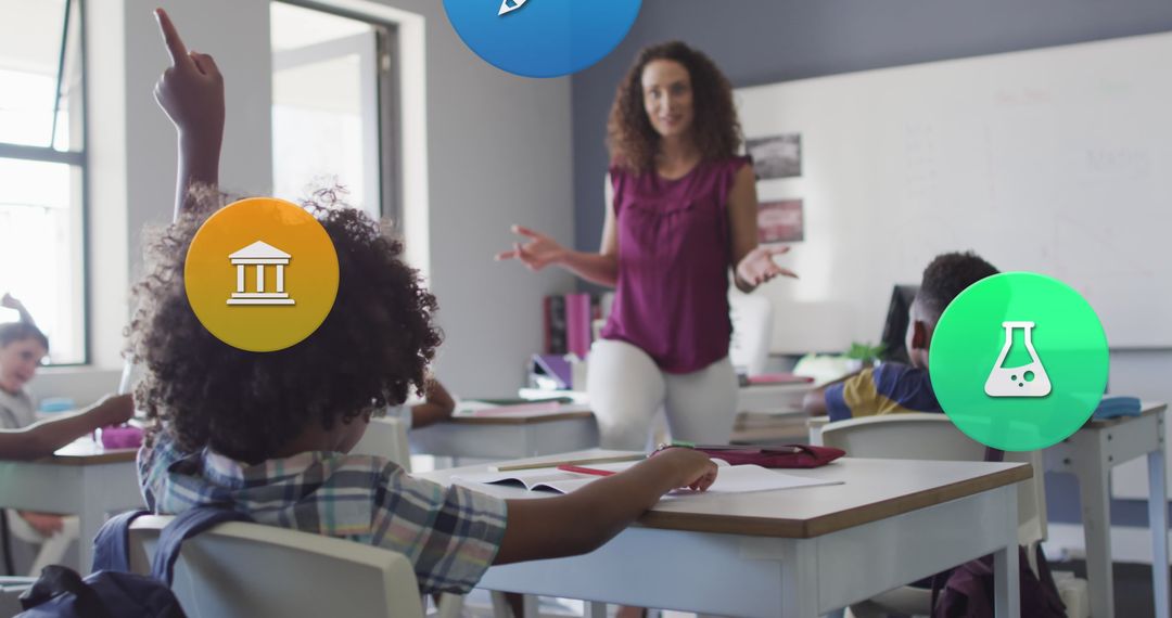 Engaged Diverse Classroom with Teacher and Enthusiastic Students