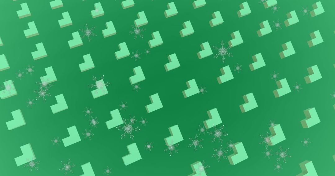Festive Snowflakes with Geometric Pattern on Green Background
