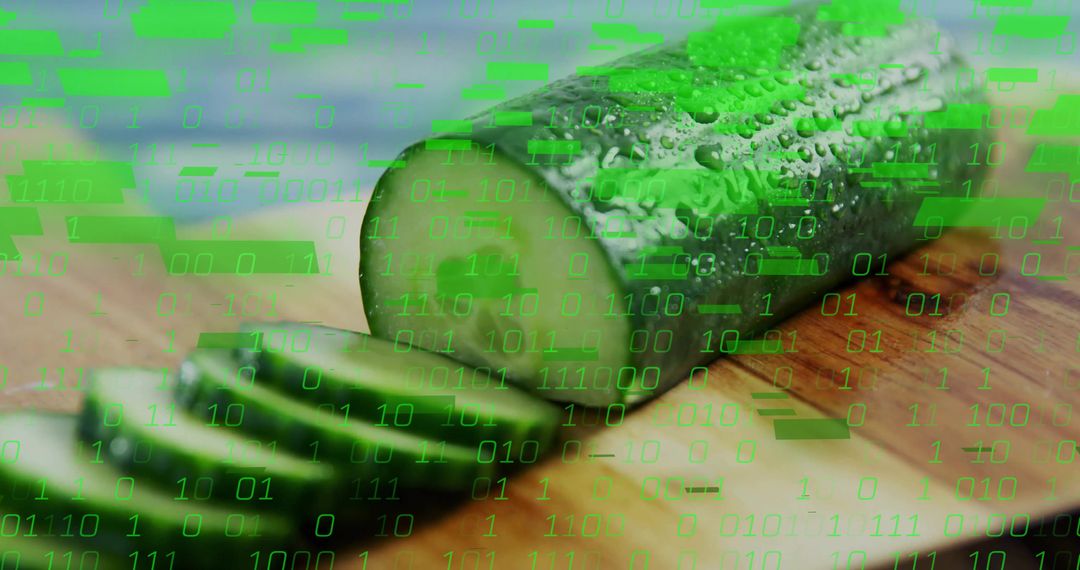 Cucumber Crunch with Binary Code Overlay