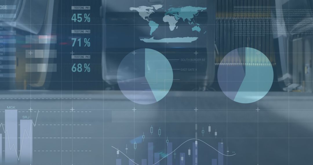 Businesspeople Walking with Overlaid Financial Data and Graphs