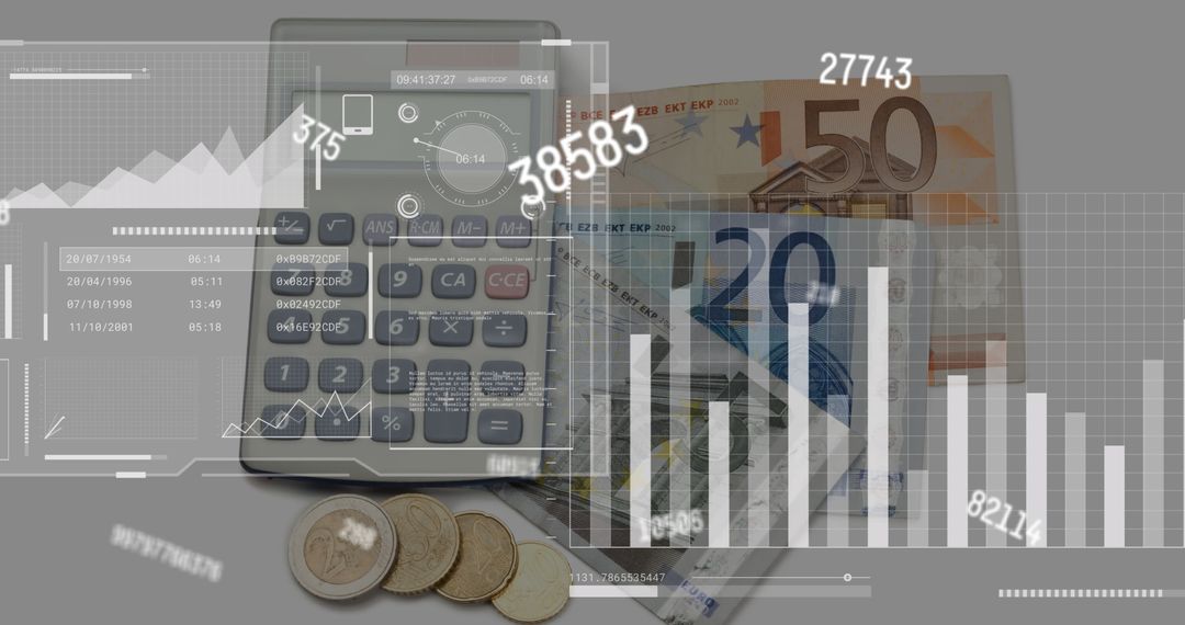 Financial Technology with Calculator and Euro Currency
