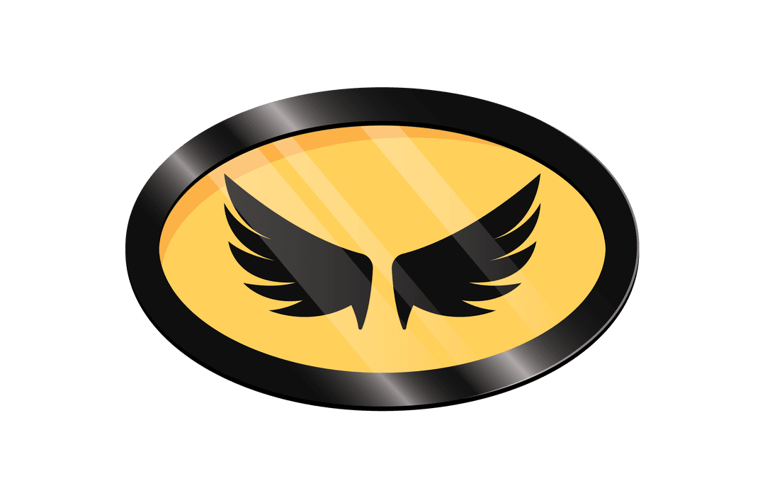 Black Wing Symbol on Yellow Oval with Transparent Background