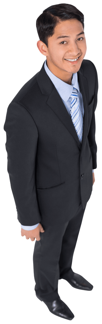 Transparent Businessman Smiling in Dark Suit High Angle View
