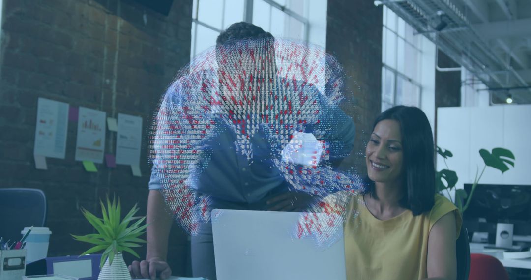 Coworker Teaching Insights with Data Visualization in Modern Office