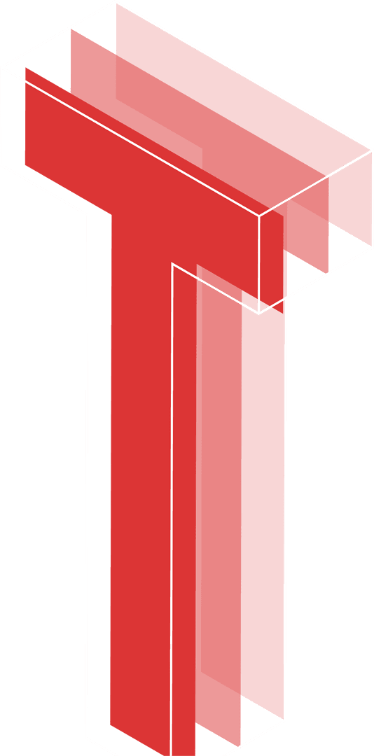Red Extruded Letter T with Transparent Outline Design