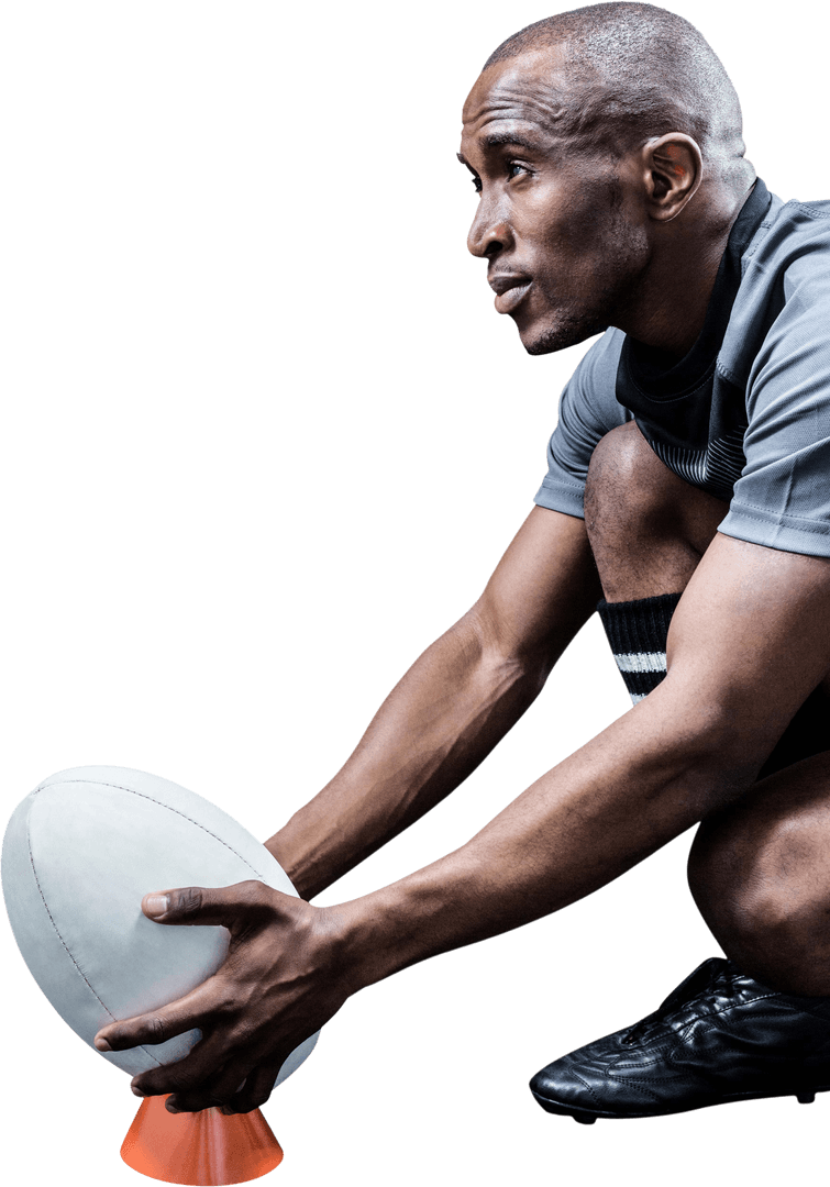 Rugby Player Preparing Kick with Transparent Background