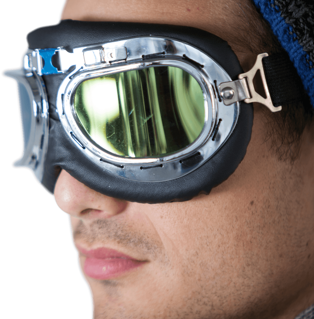 Man Wearing Retro Aviator Goggles with Transparent Background