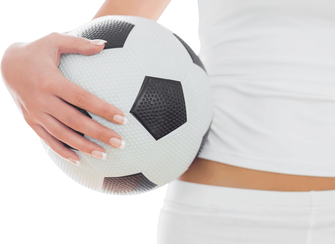 Transparent Midsection of Woman Holding Soccer Ball