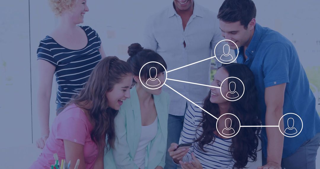 Coworkers Examining Virtual Network Display During Meeting