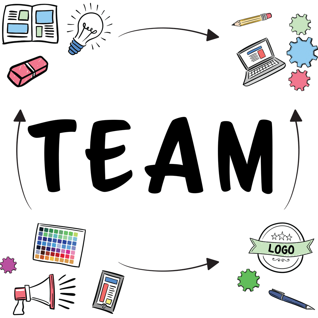 Creative Team and Business Workflow Icons on Transparent Background