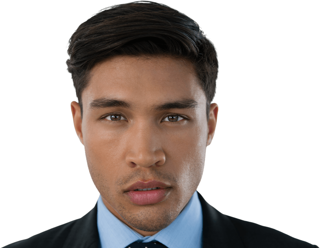 Confident Young Businessman Facing Camera on Transparent Background