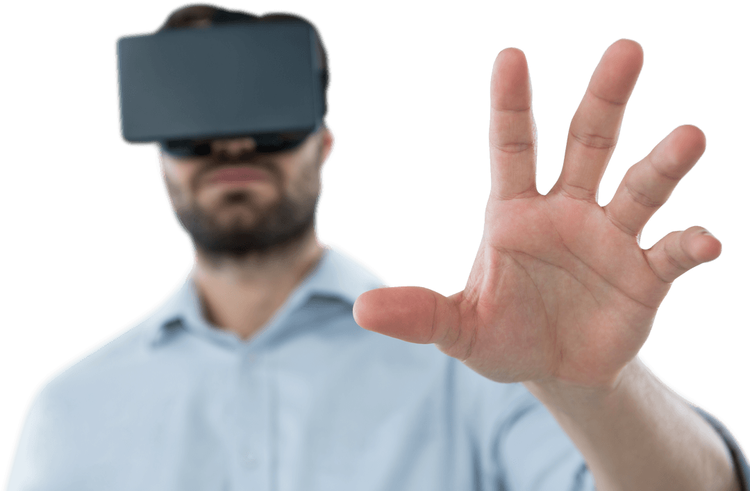 Transparent VR Experience with Bearded Man Using Oculus Rift