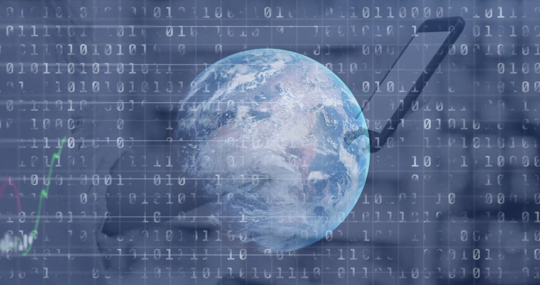 Digitally Connected World with Earth and Code Overlay