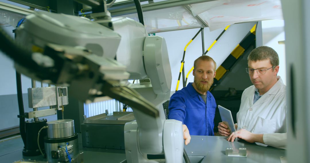 Engineers Working with Industrial Robots in Advanced Manufacturing Facility - Free Images, Stock Photos and Pictures on Pikwizard.com