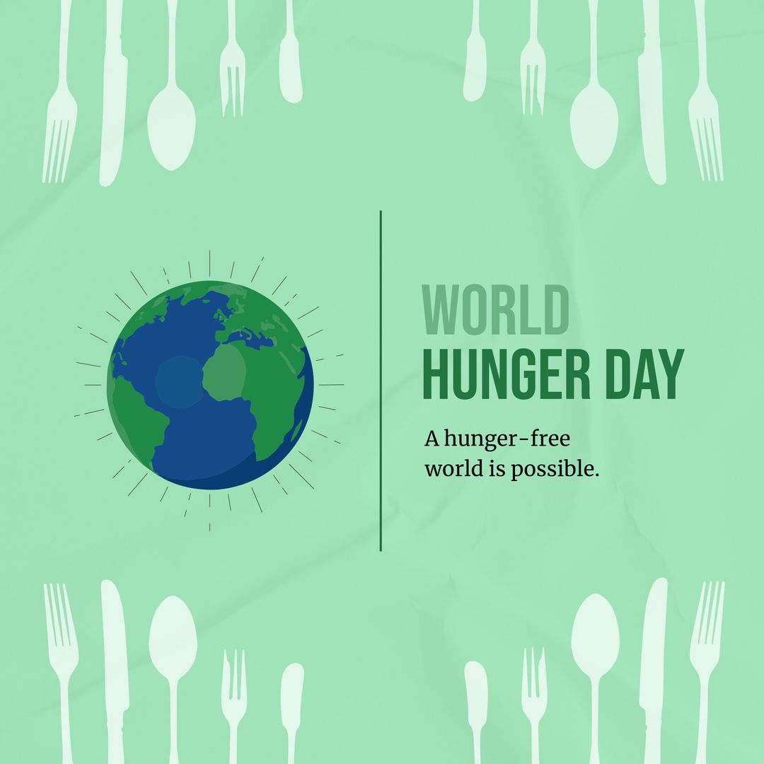 World Hunger Day Concept with Globe and Cutlery on Green Background