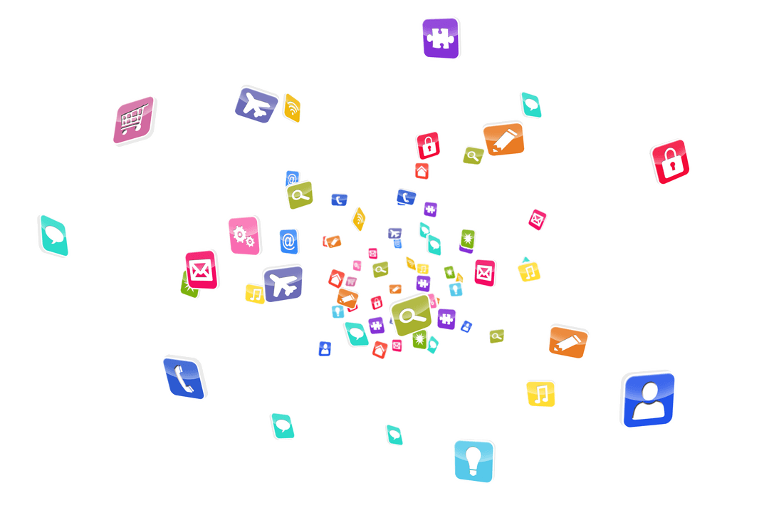 Colorful Digital Icons on Transparent Background Demonstrating Technology Variety