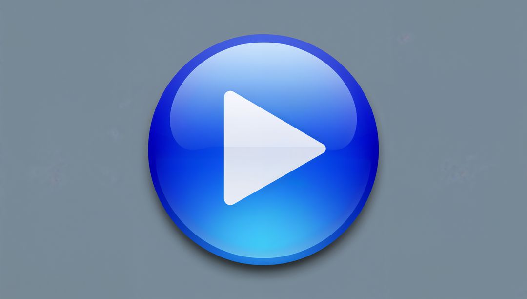 Glossy Blue Play Button Icon with Glassy Reflection and Soft Shadow for Media UI