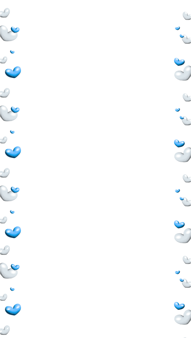 Glossy Blue and White Heart Border on Transparent Background