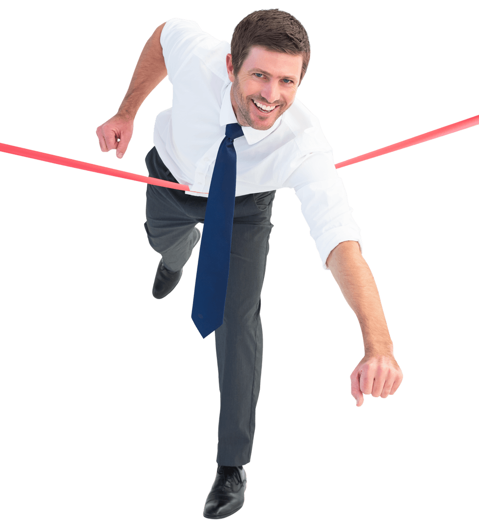 Triumphant Businessman Crossing Finish Line Transparent Image