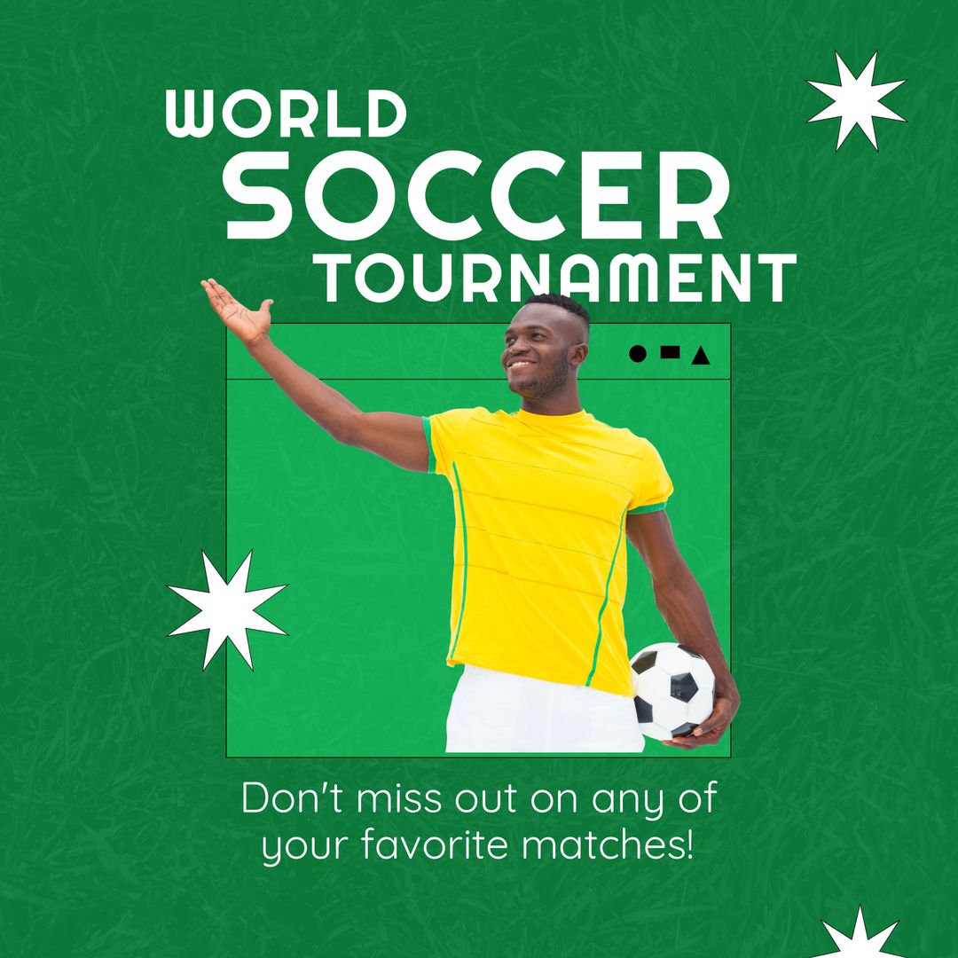 Excited Soccer Player Promoting World Tournament Event