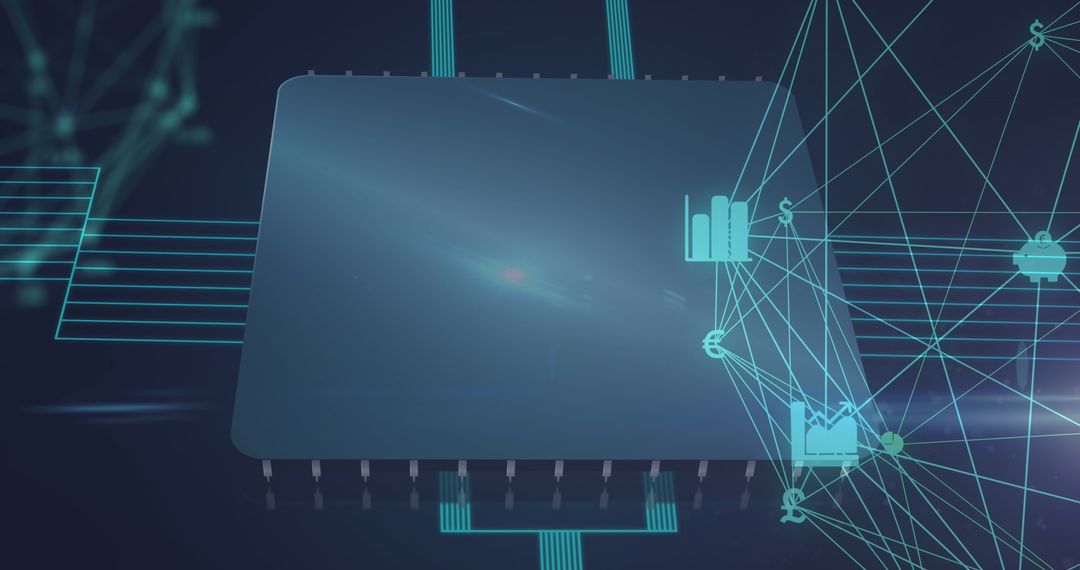 Digital Interface with Global Connections and Spinning Data Icons