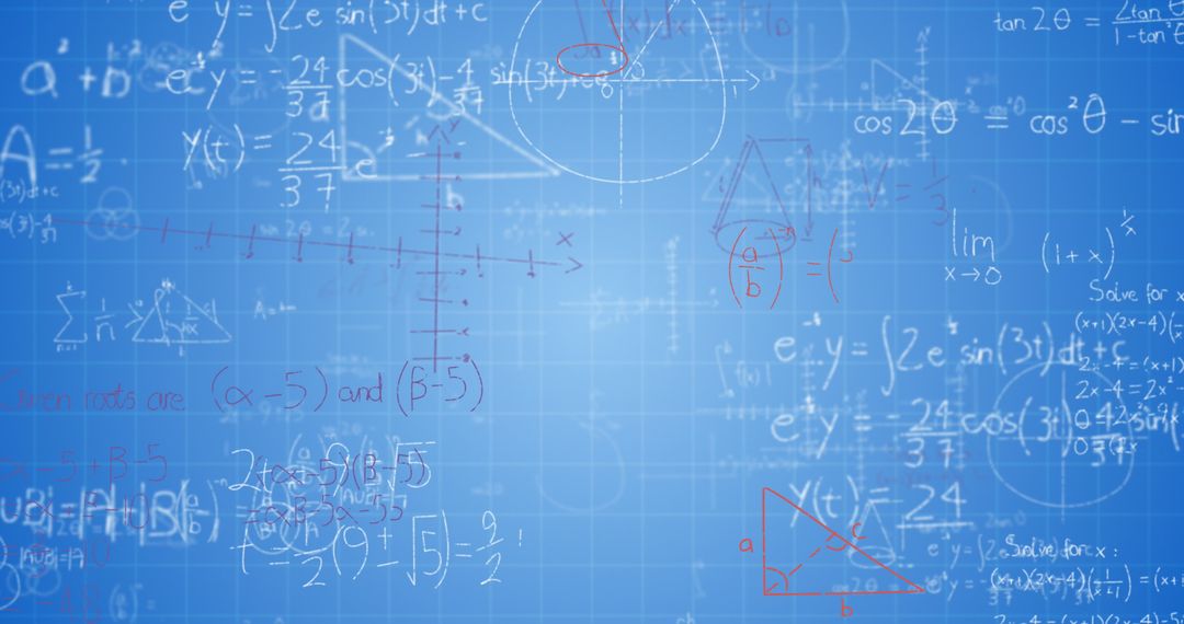 Complex Mathematical Equations Background on Blue