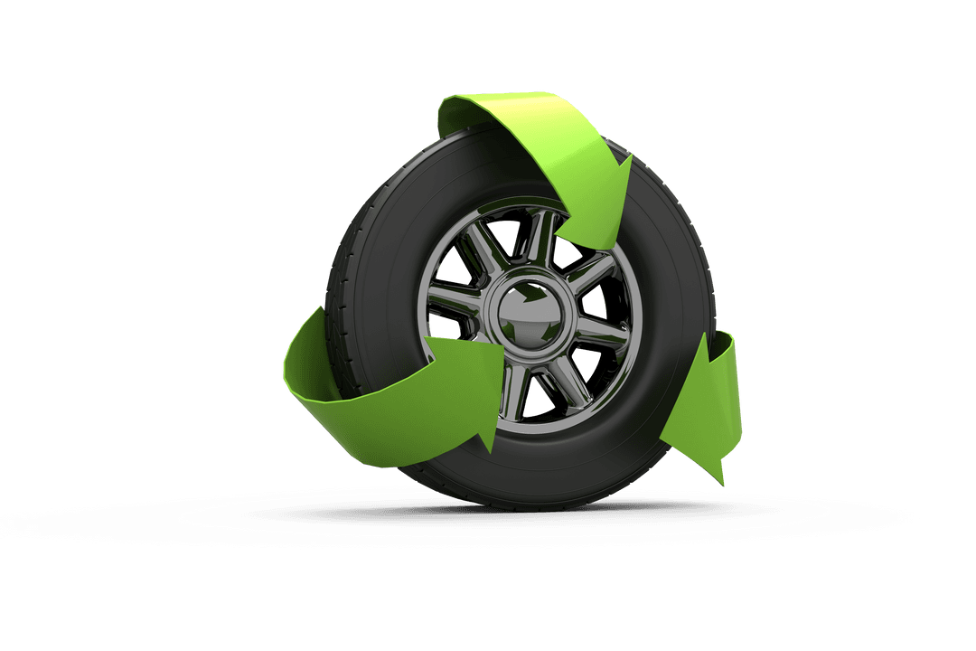 Eco-Friendly Tire with Green Arrows on Transparent Background