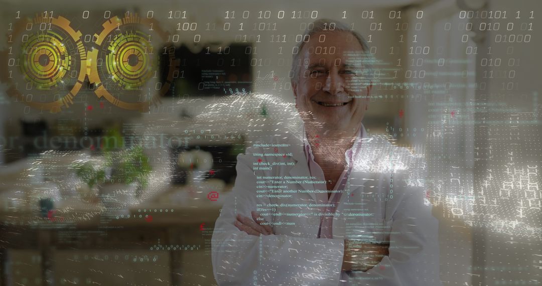 Senior Business Man Smiling Over Innovative Technological Interface