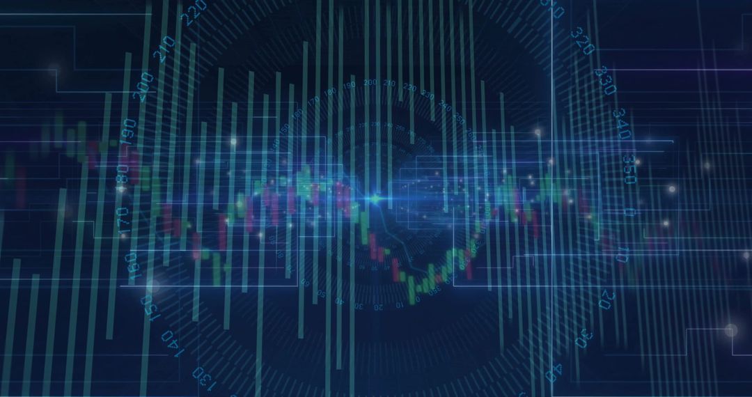 Digital Financial Chart with Candlestick Bars and Analytics