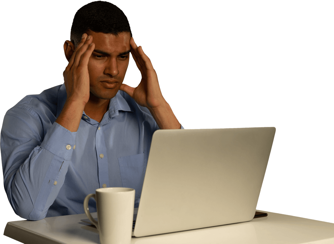 Transparent Background of Stressed Man Using Laptop