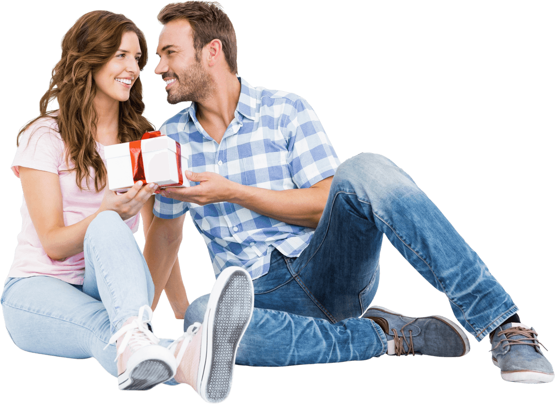 Joyful Couple with Gift Transparent Background