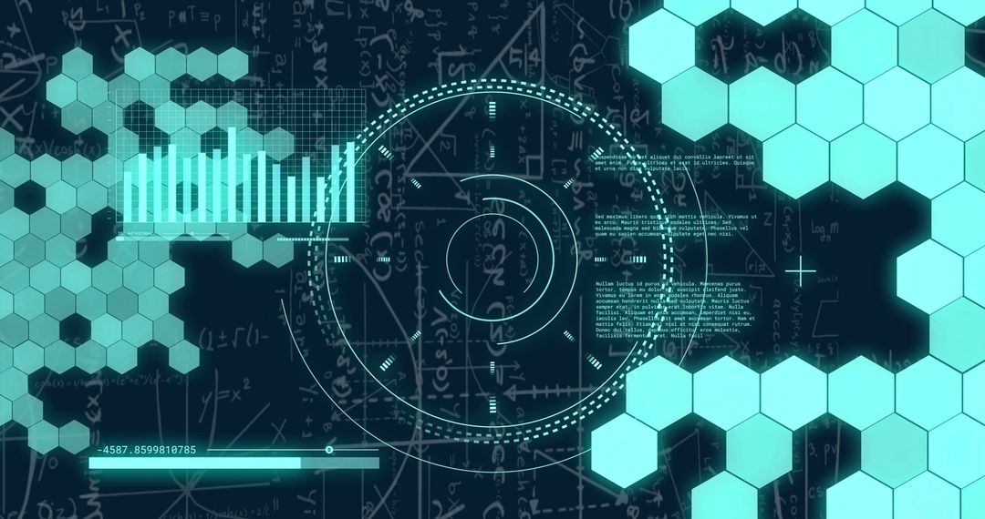 Futuristic Data Processing Interface Over Mathematics Background