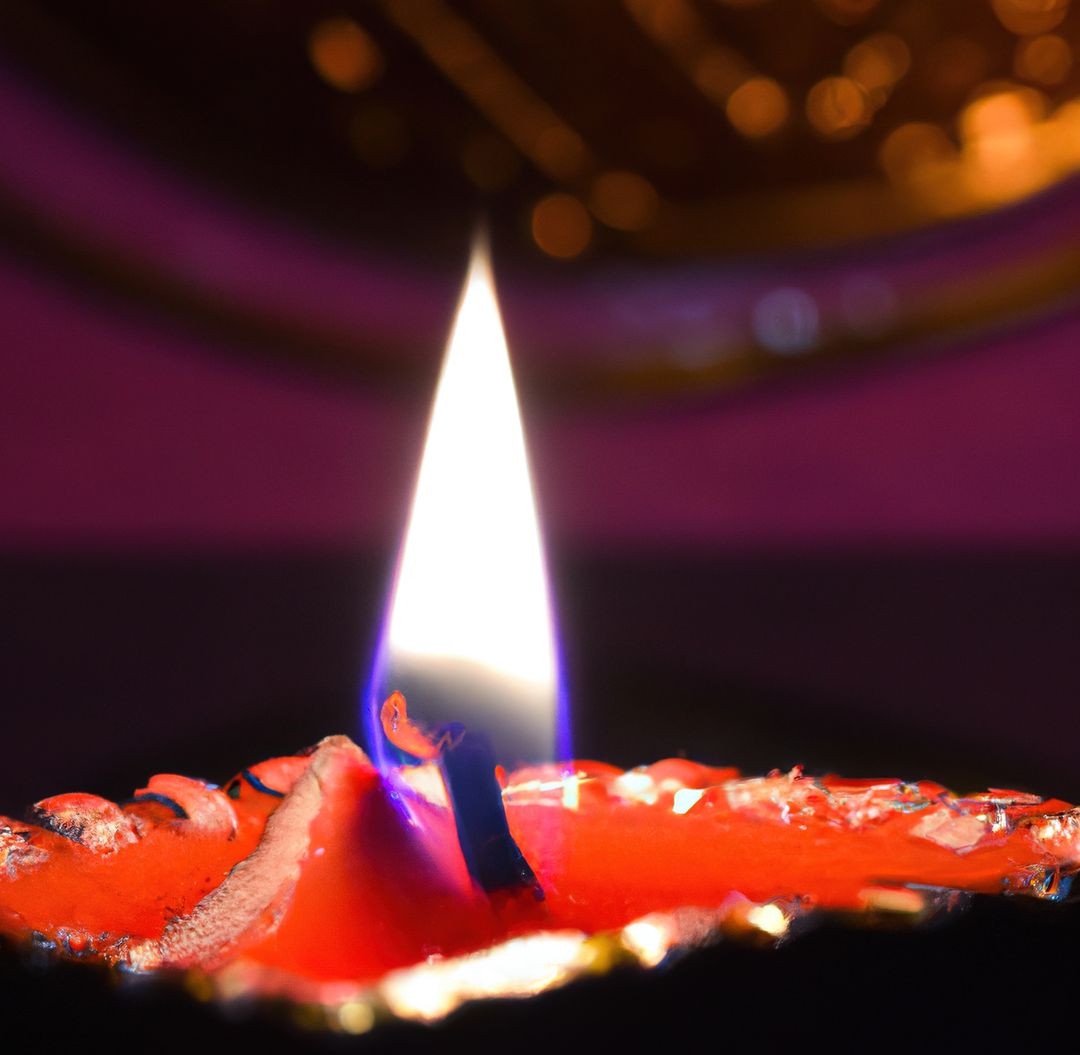 Image of close up of traditional lit indian candle on dark background - Free Images, Stock Photos and Pictures on Pikwizard.com