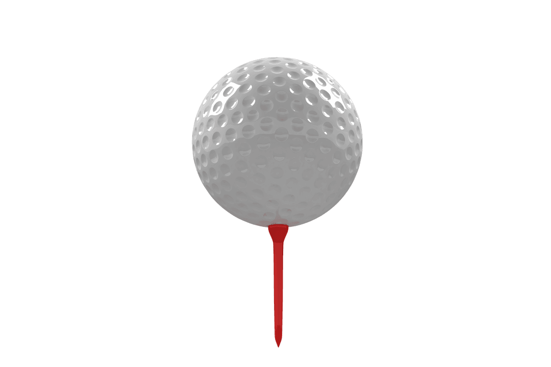 Golf Ball with Red Tee Close-Up Transparent Background