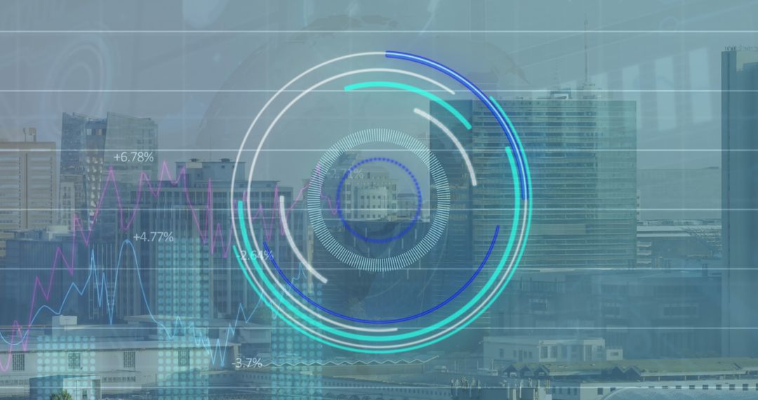 Digital Data Interface Overlapping Business Cityscape