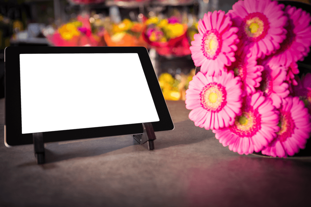 Digital Tablet with Transparent Floral Background Display