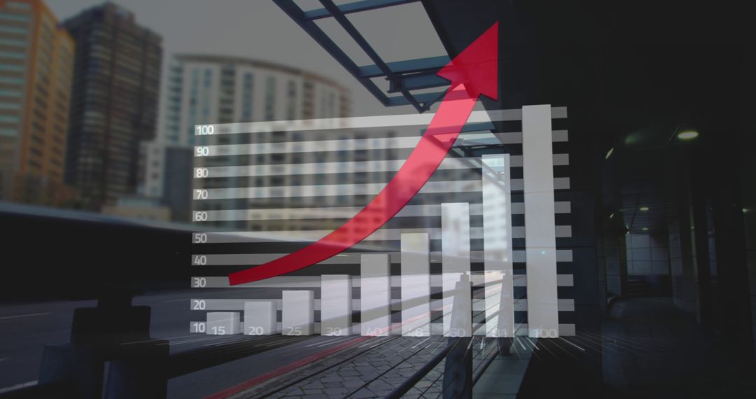Rising Financial Chart with Arrow on Urban Train Platform