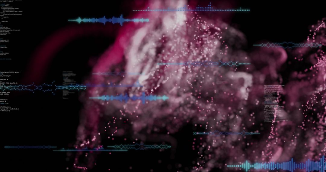 Abstract Cyber Data Storm with Pink Clouds and Audio Waves