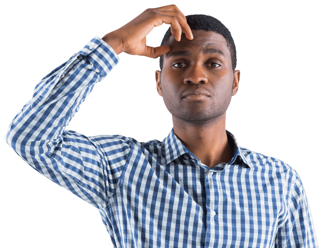 Transparent PNG of Focused Man Touching Head