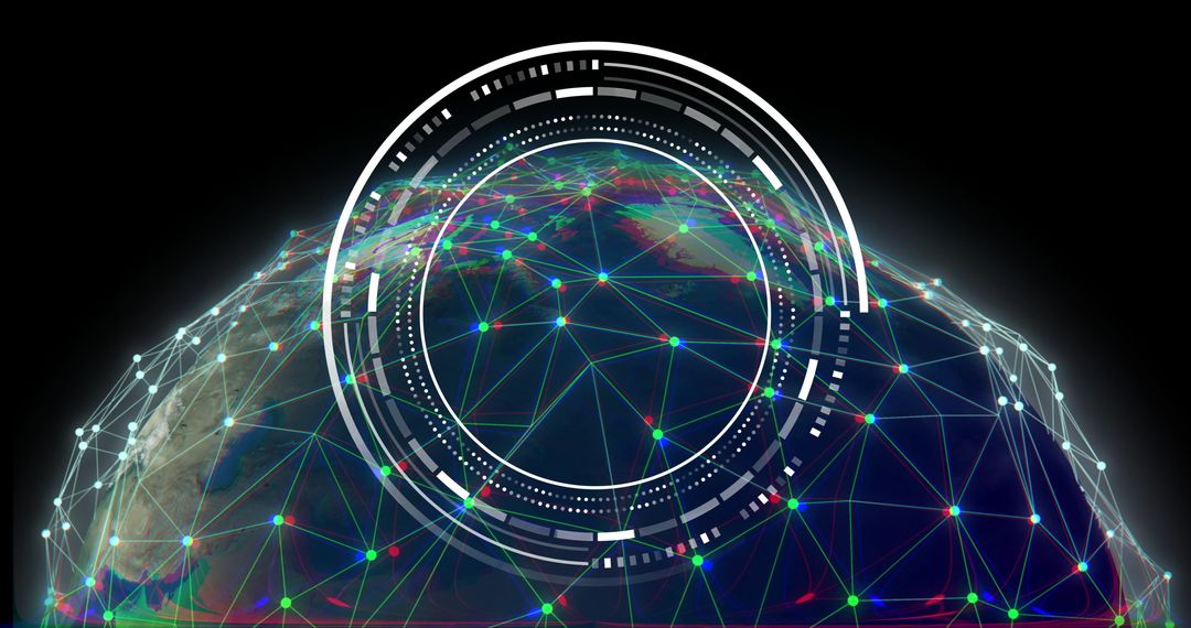 Digital Data Network with Connected Globe Grid Overlay