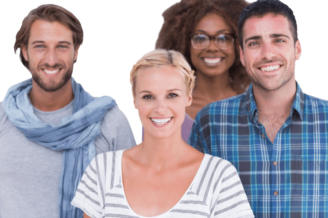 Smiling Diverse Group Portrait with Transparent Background