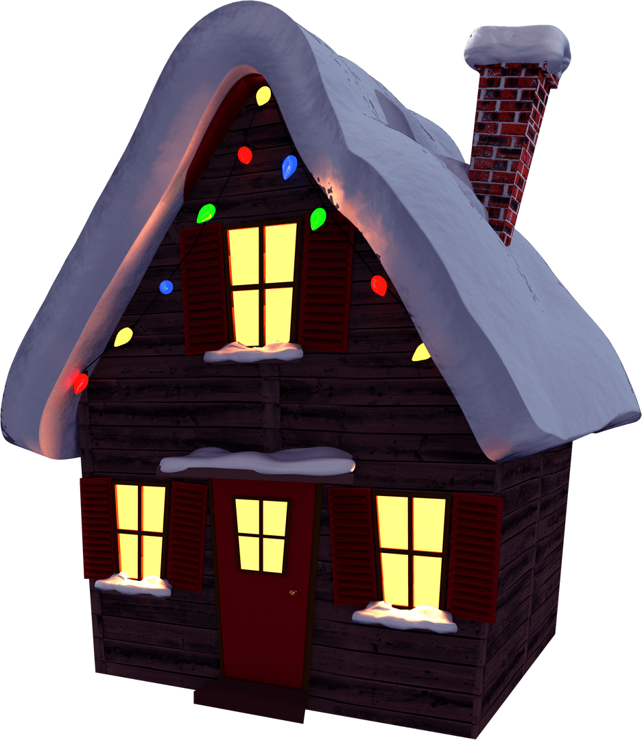 Transparent Snow-Covered Cottage with Festive Christmas Lights