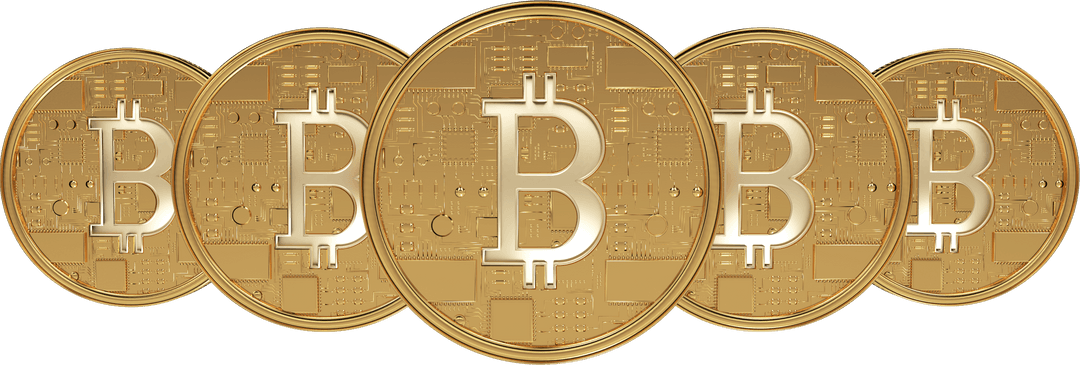 Transparent Illustration of Five Golden Bitcoins Isolated Vector