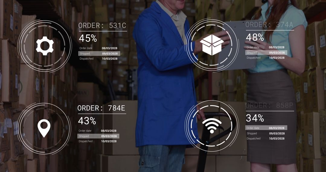 Warehouse Supervisors Discussing Supply Chain Data Visualizations