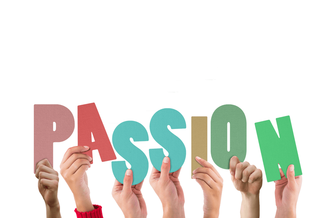Hands Holding Passion Text on Transparent Background